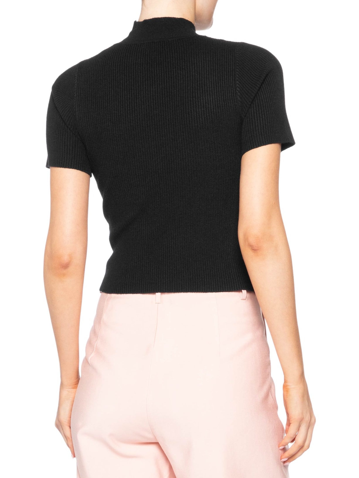 Camiseta Feminina Tricot Cropped Básica Preto Basiq