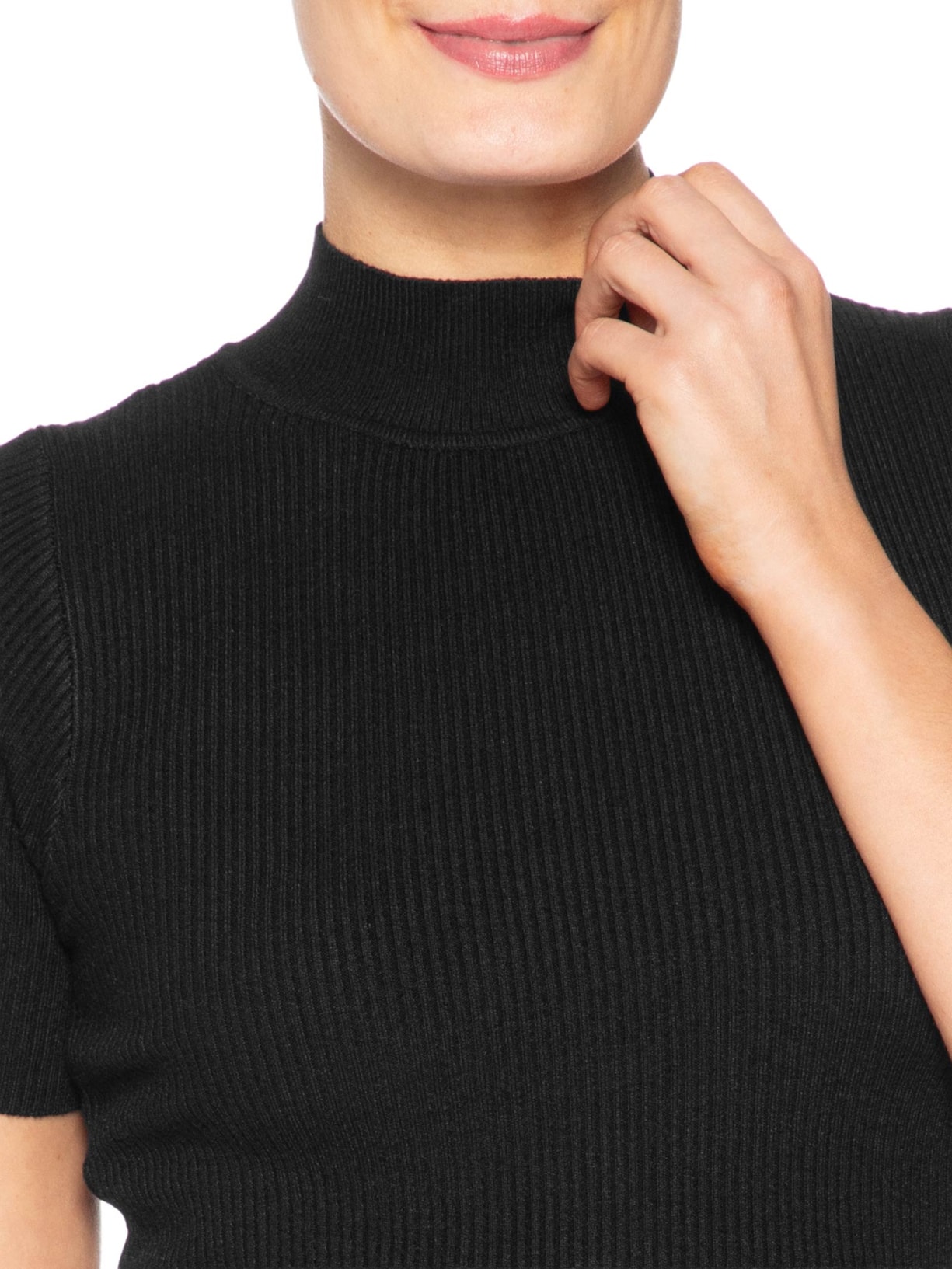 Camiseta Feminina Tricot Cropped Básica Preto Basiq