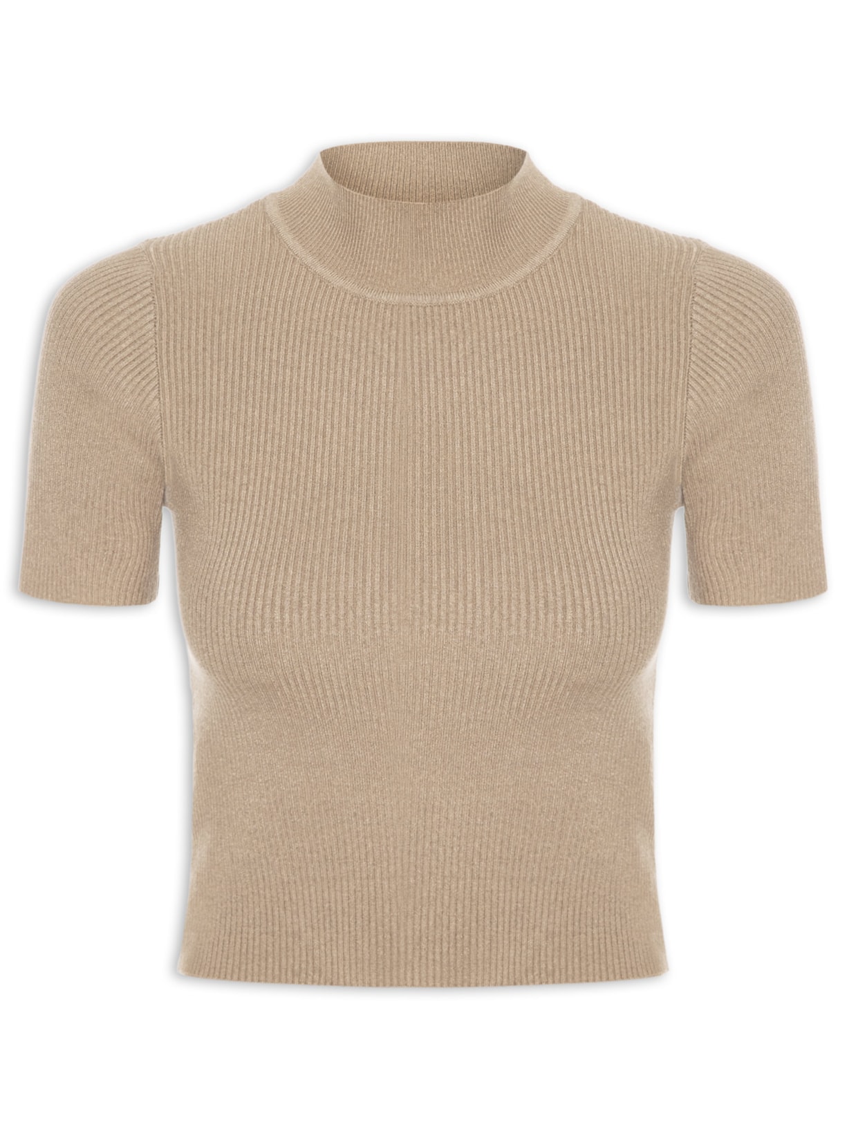 Camiseta Feminina Tricot Cropped Básica – Bege