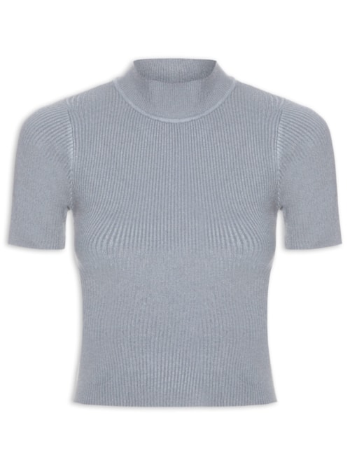 Camiseta Feminina Tricot Cropped Básica – Cinza