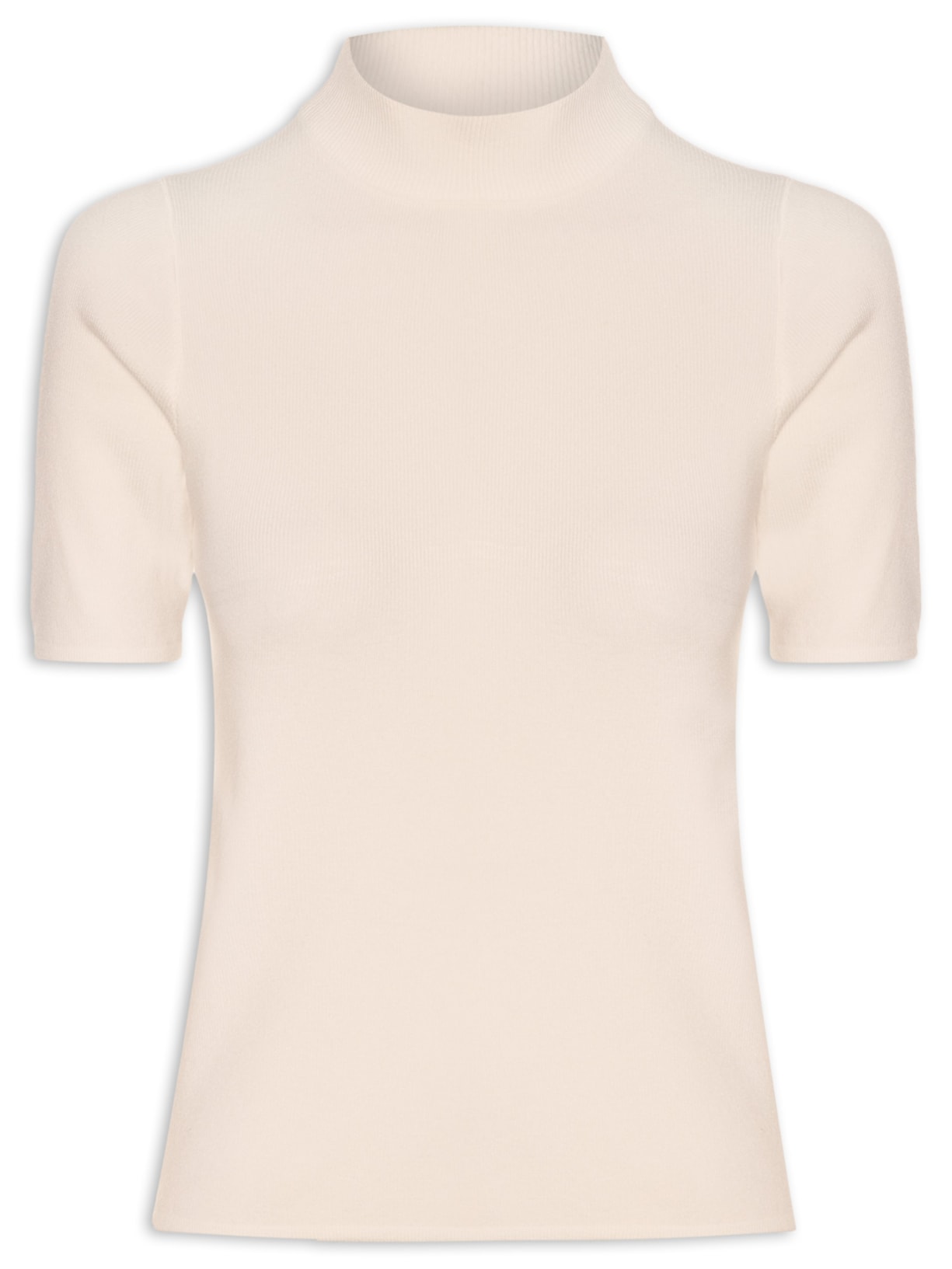 Camiseta Feminina Tricot Gola Alta Manga Curta - Bege