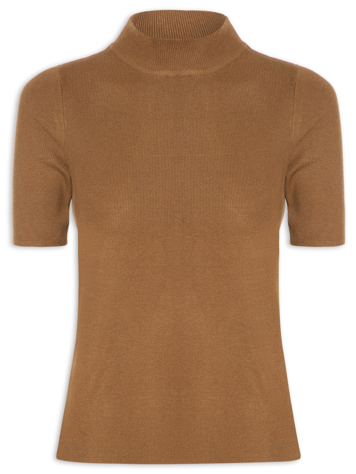 Camiseta Feminina Tricot Gola Alta Manga Curta - Marrom