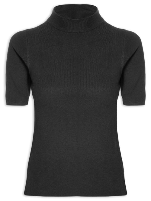 Camiseta Feminina Tricot Gola Alta Manga Curta - Preto