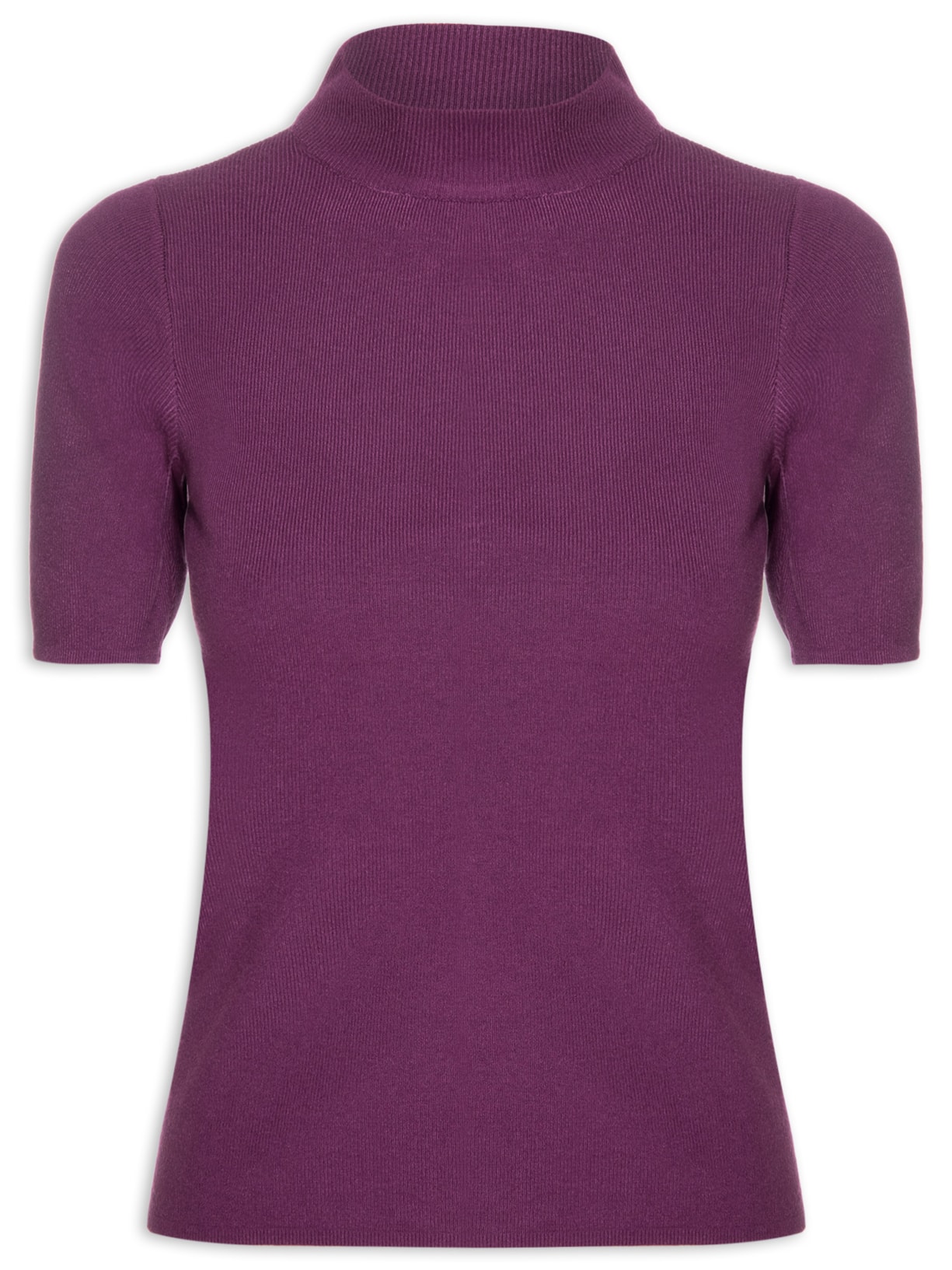 Camiseta Feminina Tricot Gola Alta Manga Curta - Roxo