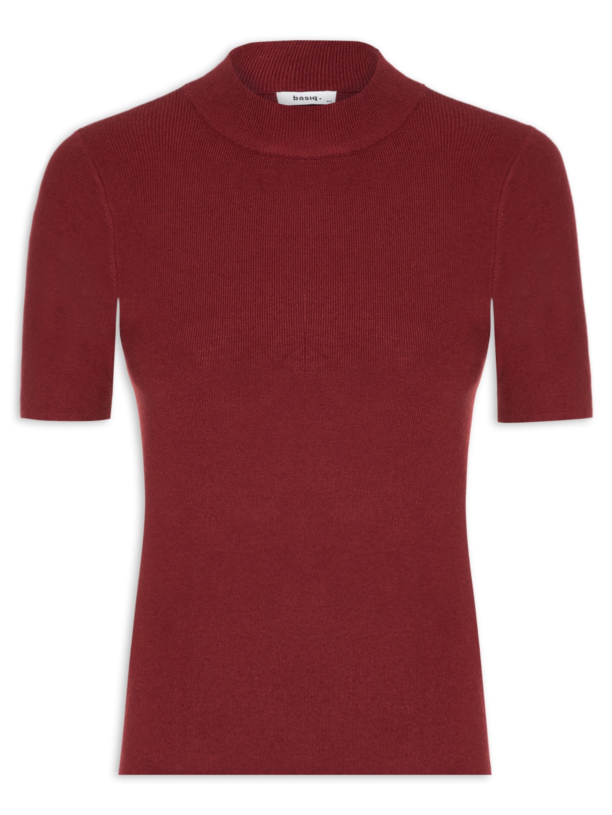 Camiseta Feminina Tricot Gola Alta Manga Curta - Vinho