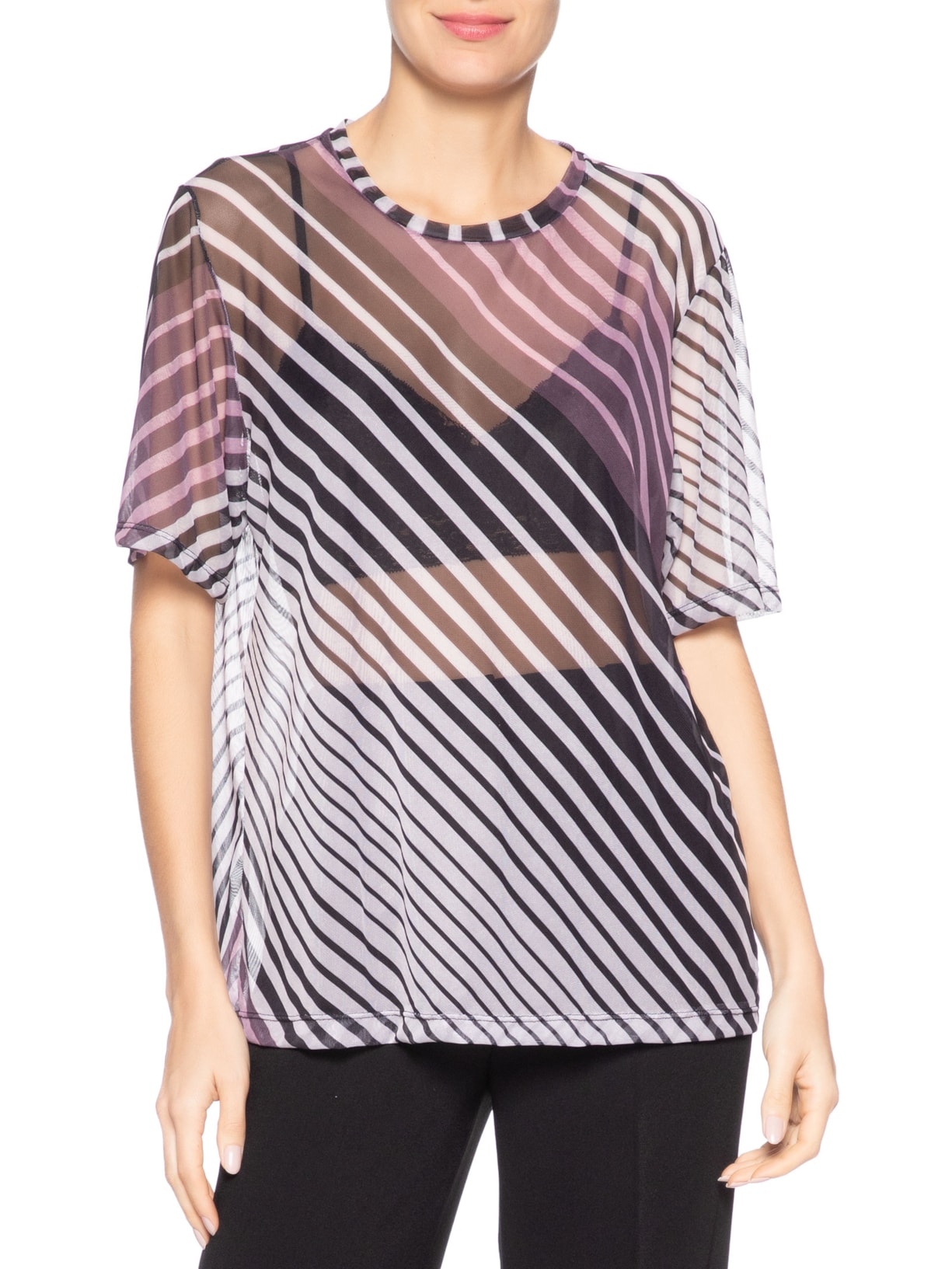 Camiseta Feminina Tule Listras  – Preto Animale