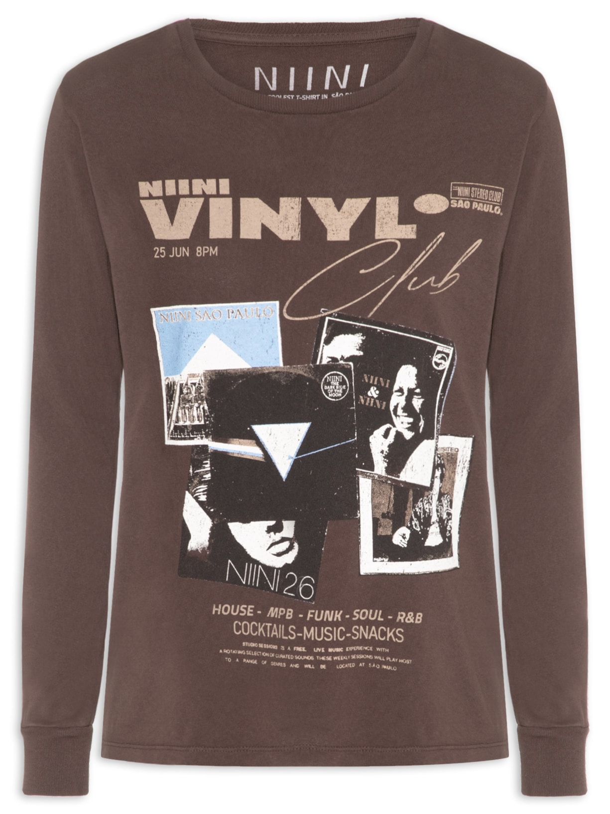 Camiseta Feminina Vinil Brown Marrom Niini