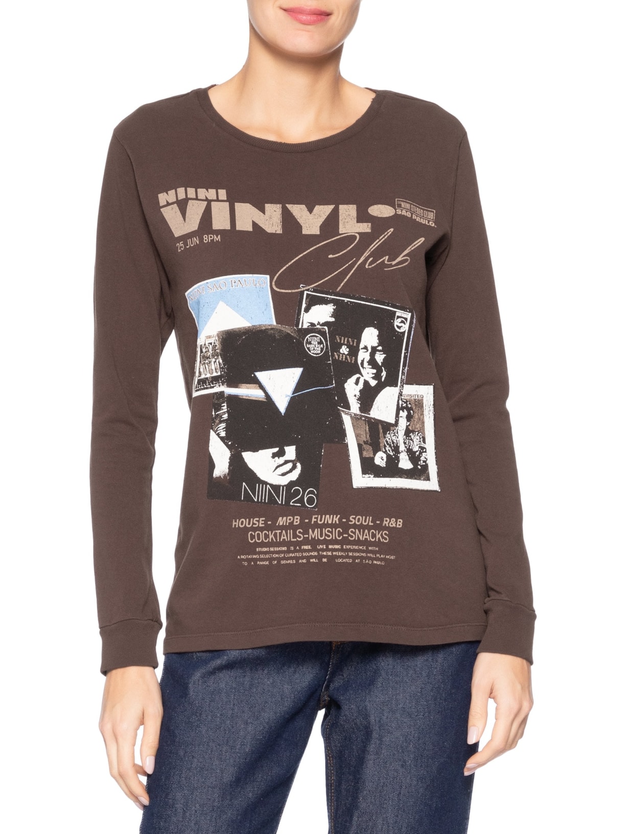 Camiseta Feminina Vinil Brown Marrom Niini