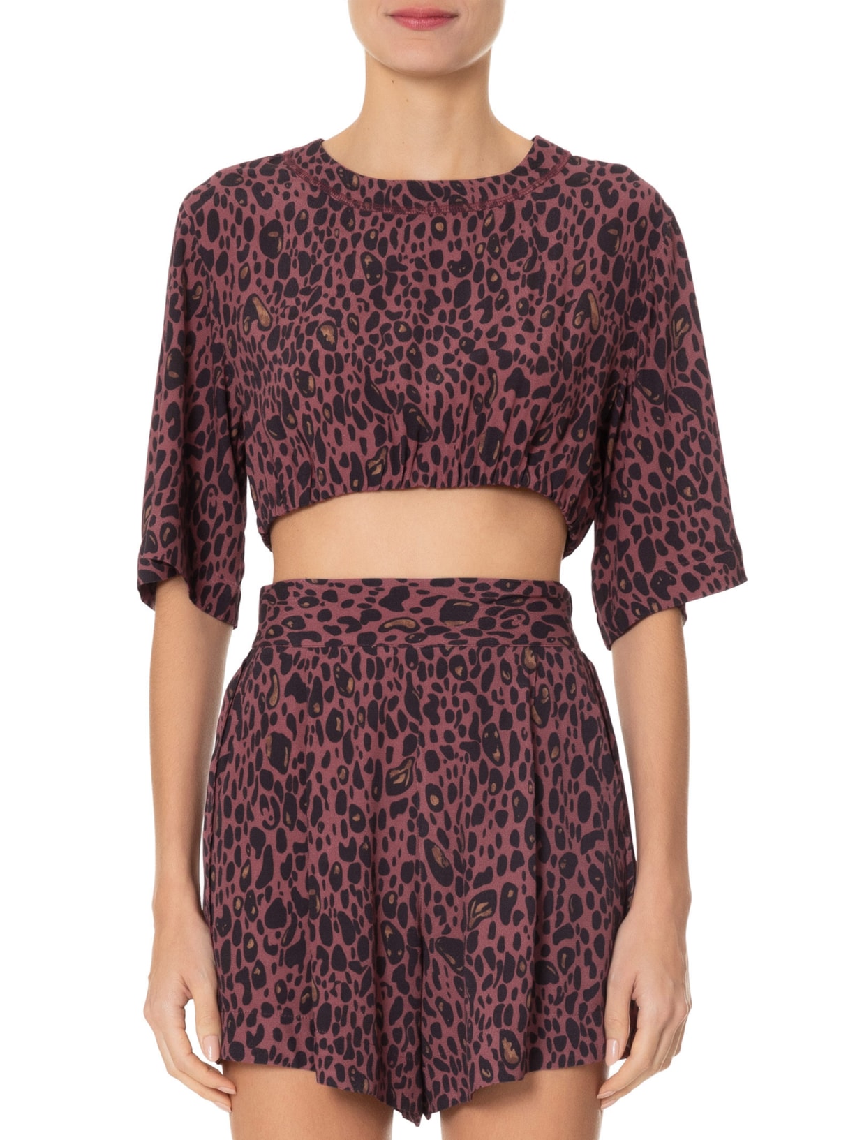 Camiseta Feminino Cropped Onça Elixer Color Animal Print Animale
