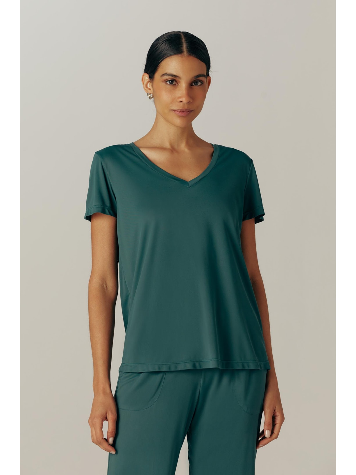 Camiseta Fitness Decote V Verde Escuro Dry Uv Palma Yogini