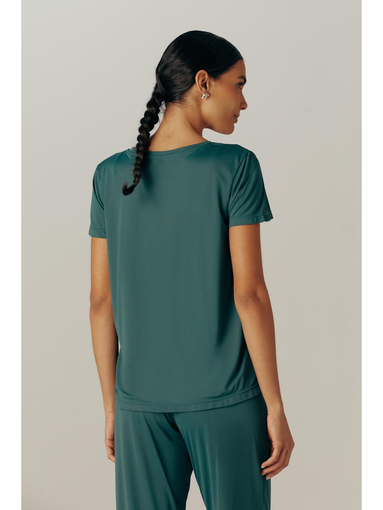 Camiseta Fitness Decote V Verde Escuro Dry Uv Palma Yogini