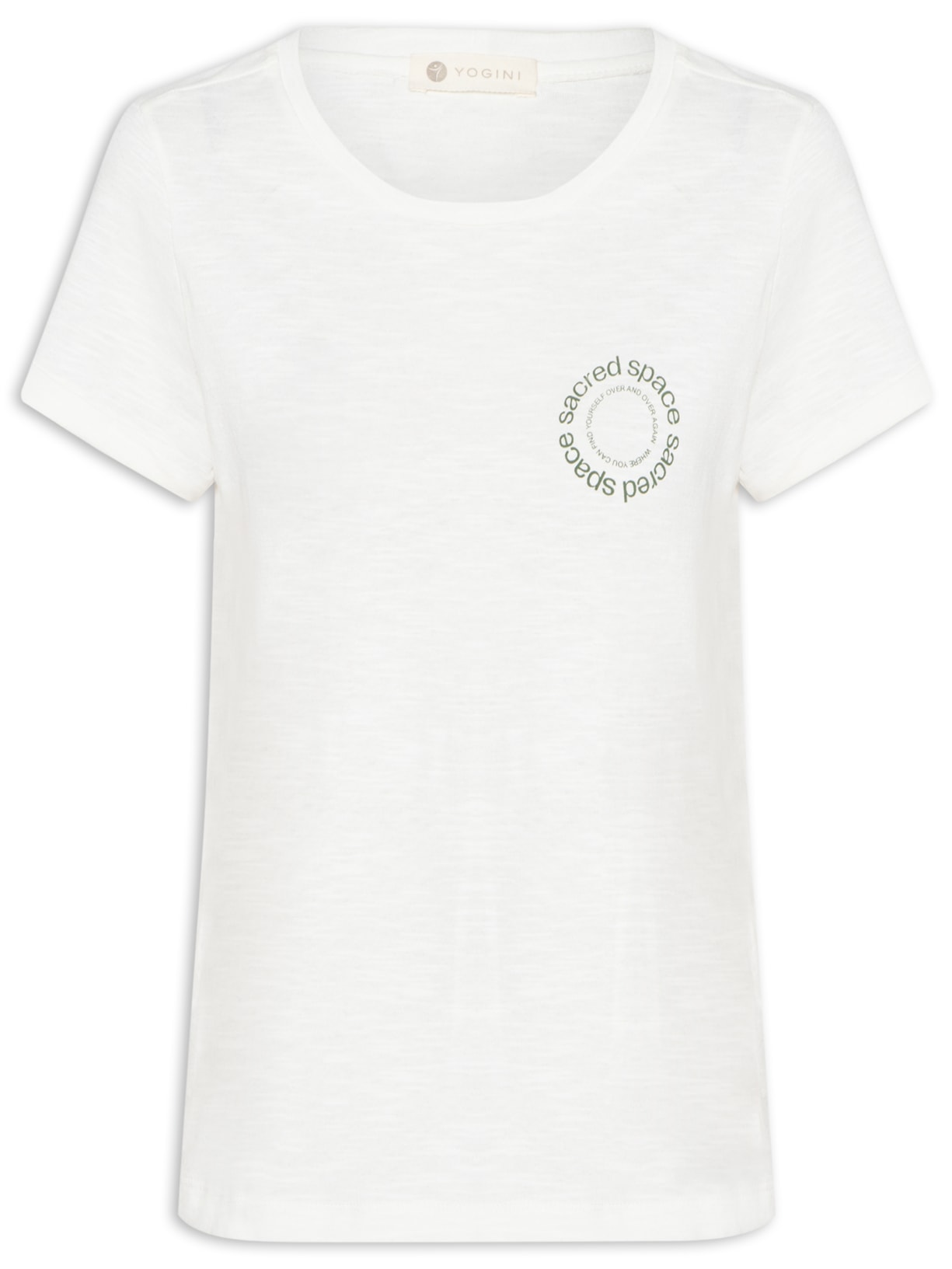 Camiseta Flamê Off White Algodão Sacred Space Yogini