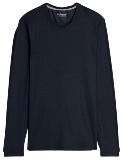 Camiseta Manga Comprida Lã Merino Decote Redondo - Azul