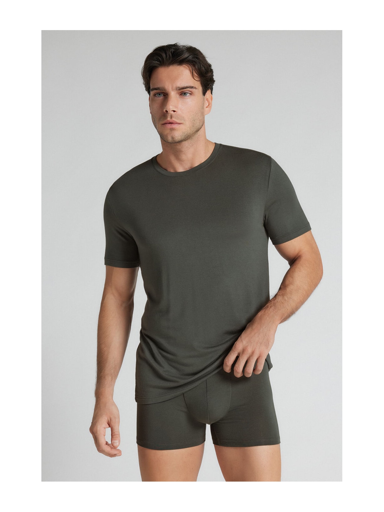 Camiseta Manga Curta Em Modal e Seda Verde Intimissimi