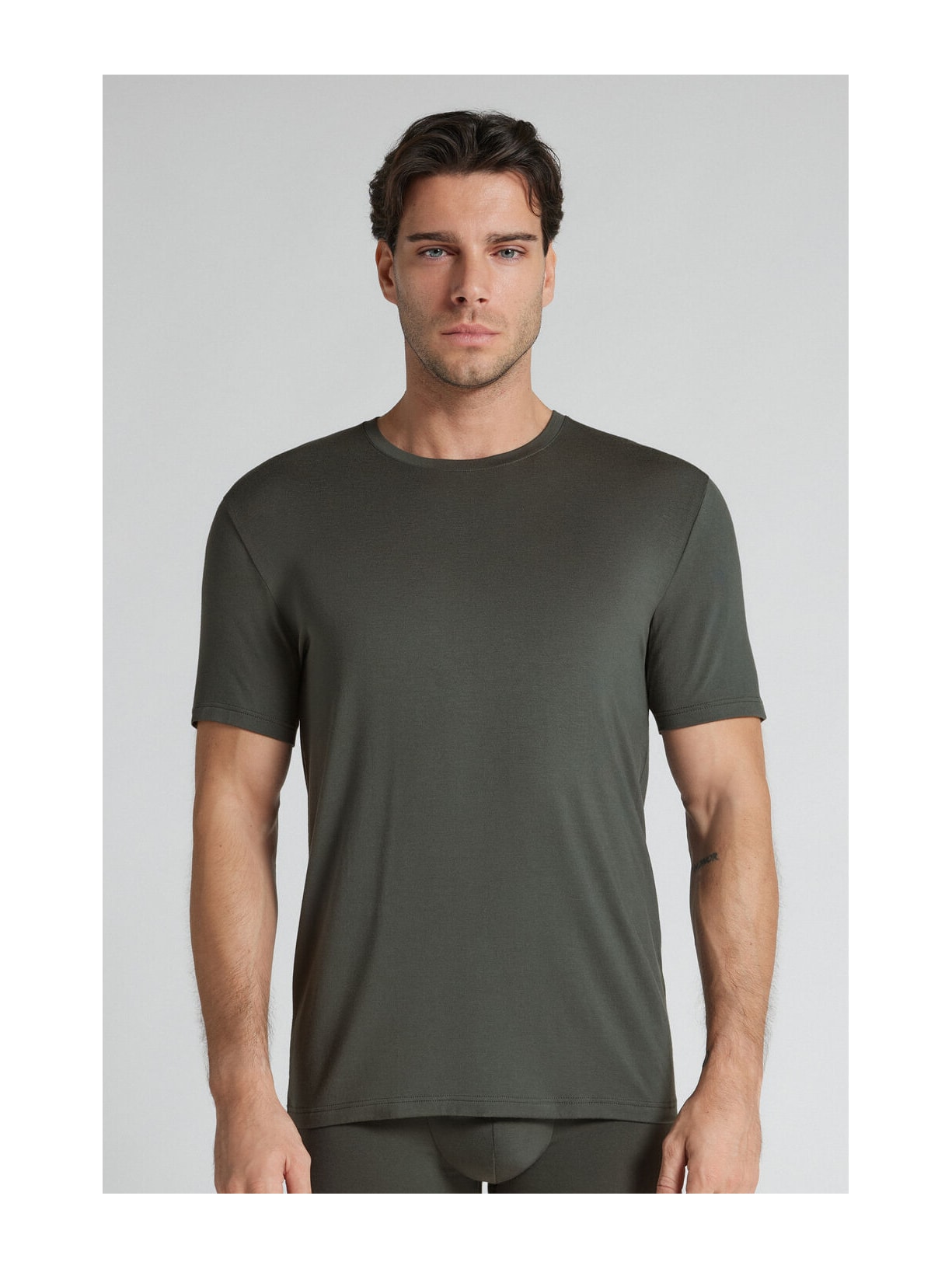 Camiseta Manga Curta Em Modal e Seda Verde Intimissimi