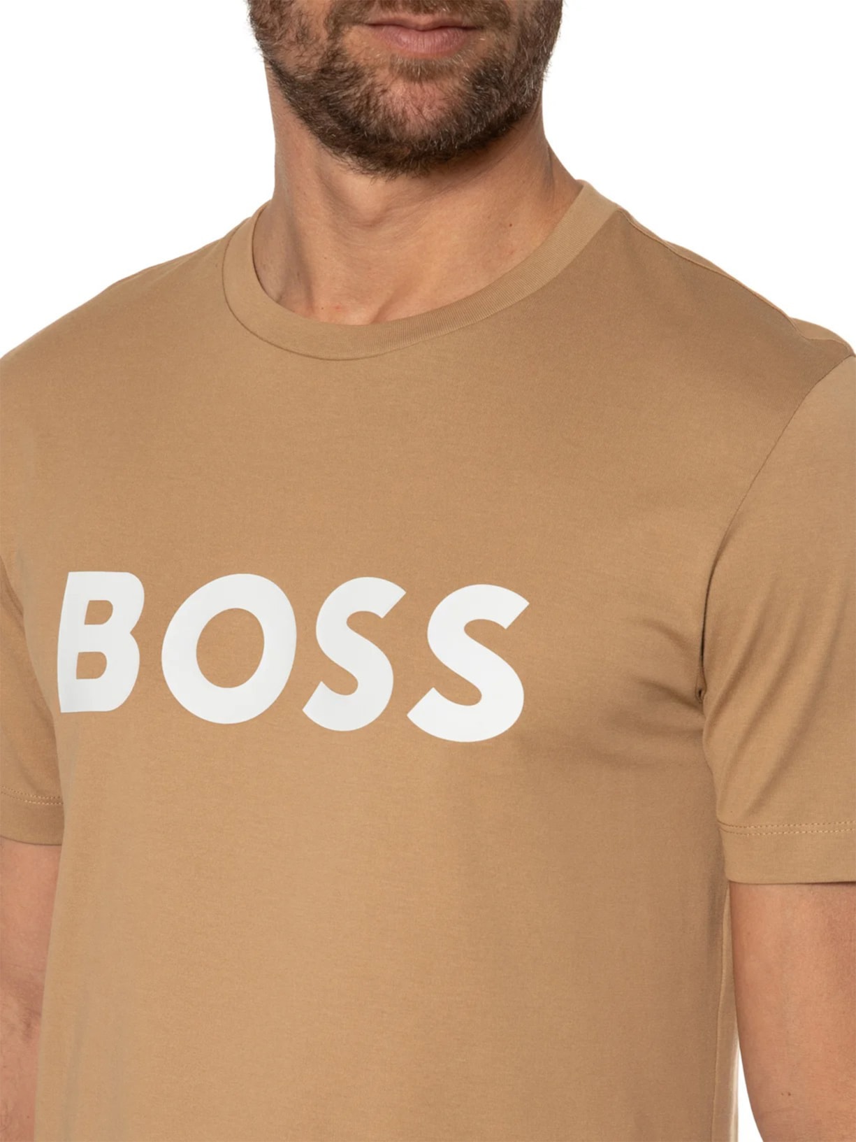 Camiseta Manga Curta Masculina Estampada Tiburt Bege Boss