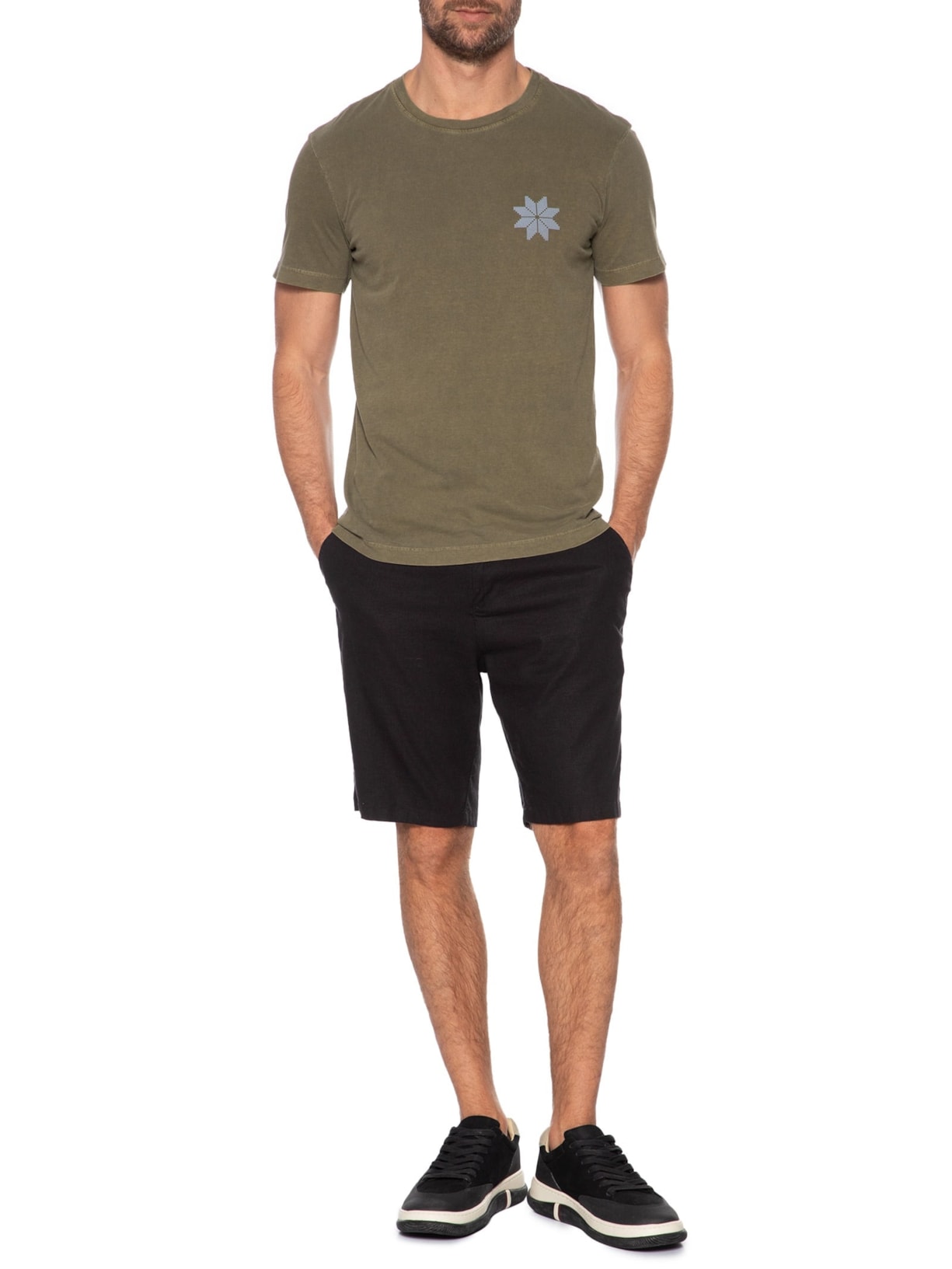 Camiseta Manga Curta Masculina Stone Snow Tricot Verde Osklen