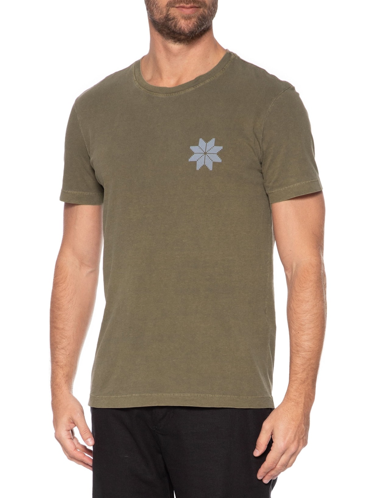 Camiseta Manga Curta Masculina Stone Snow Tricot Verde Osklen