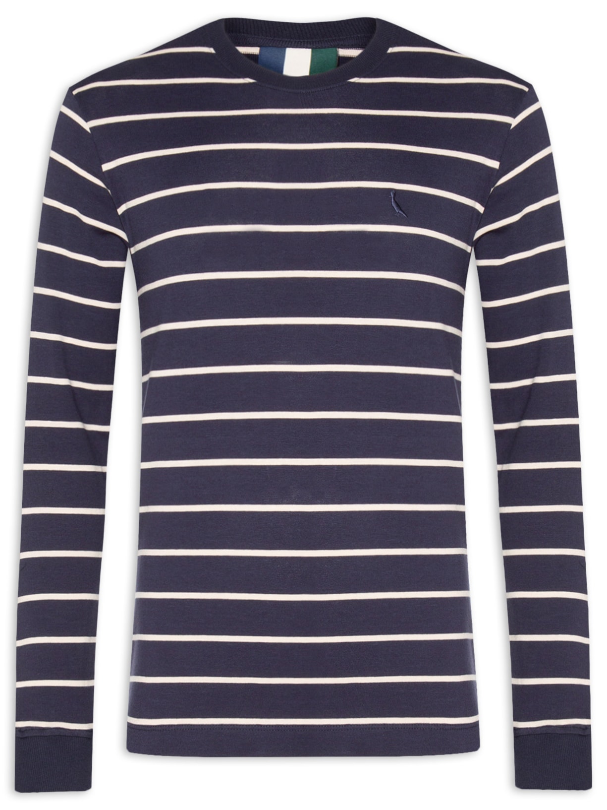 Camiseta Manga Longa Listrado Rib - Azul