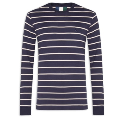 Camiseta Manga Longa Listrado Rib - Azul