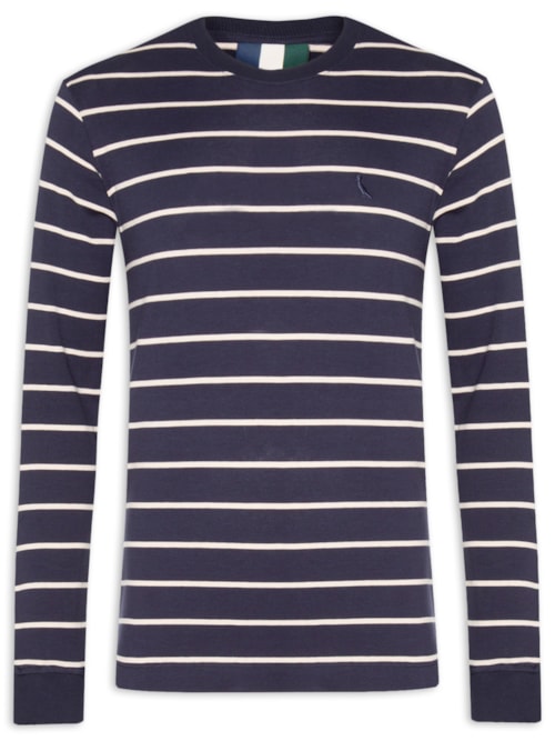 Camiseta Manga Longa Listrado Rib - Azul