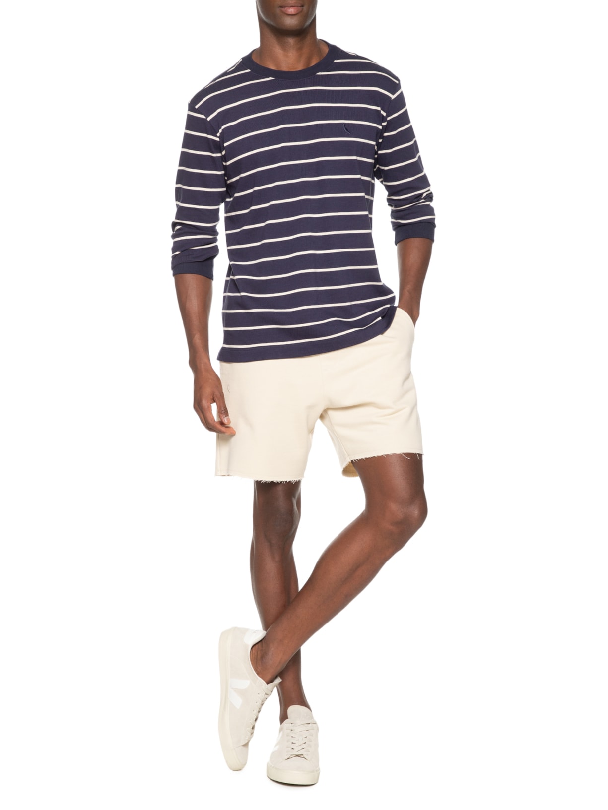 Camiseta Manga Longa Listrado Rib Azul Reserva