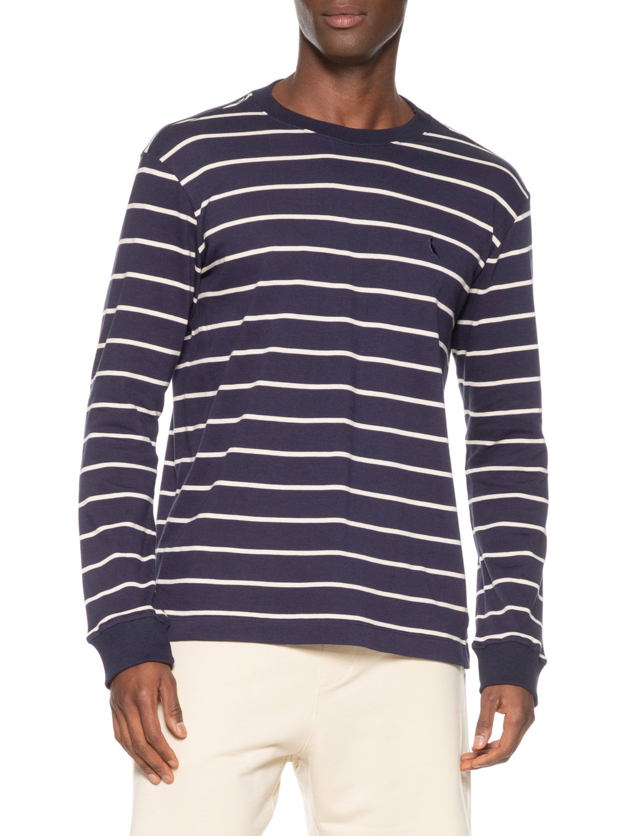 Camiseta Manga Longa Listrado Rib Azul Reserva