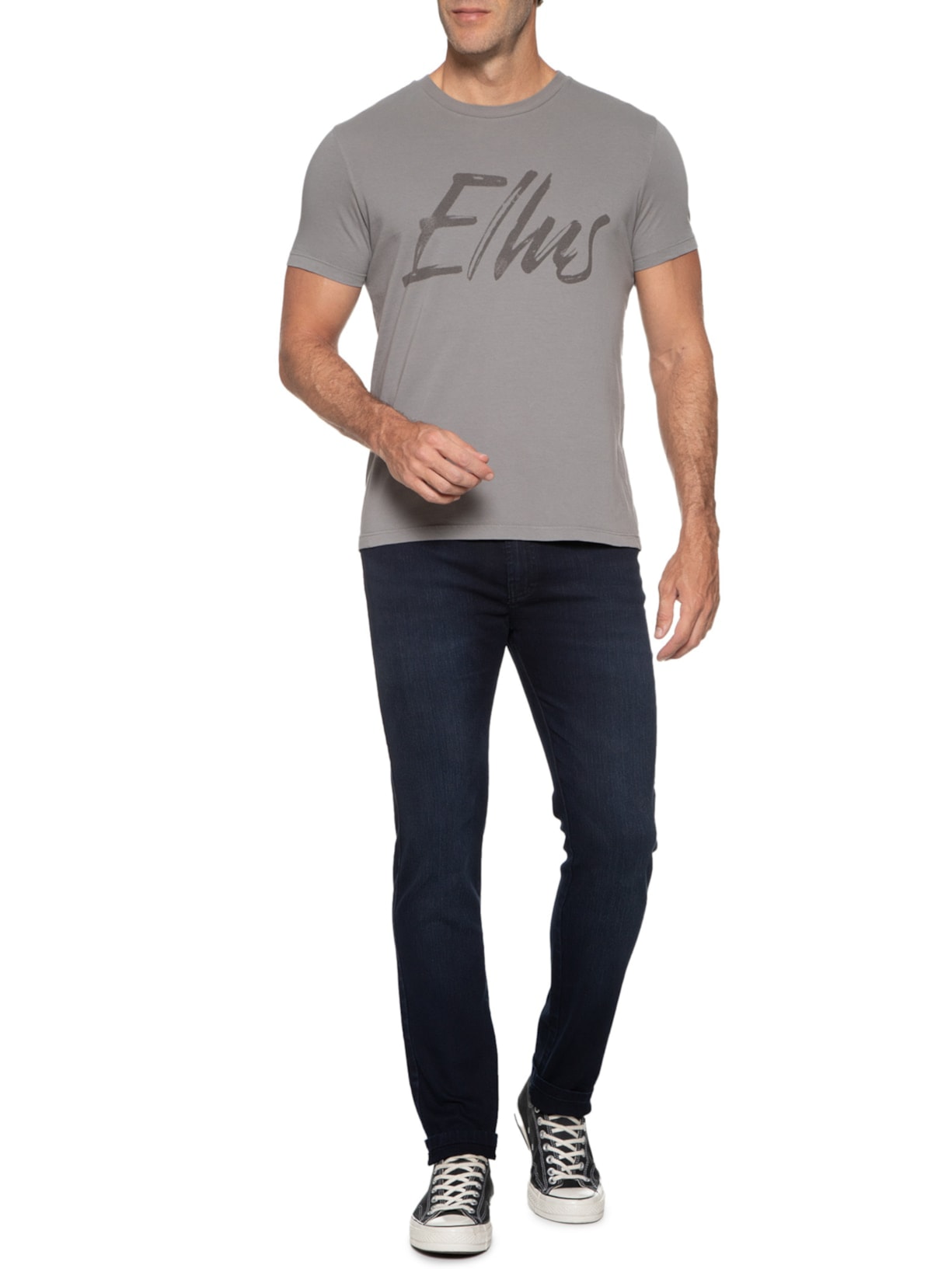 Camiseta Mascuilina Cotton Fine Maxi Classic Cinza Ellus