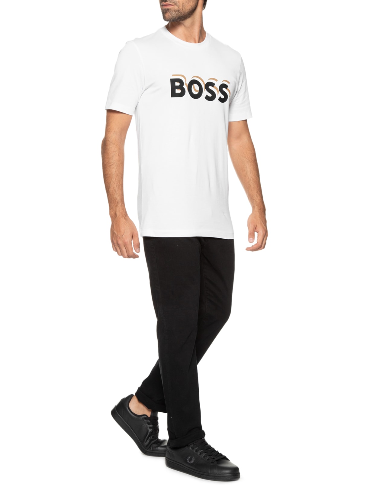 Camiseta Mascuina Manga Curta Estampada Tiburt Branco Boss