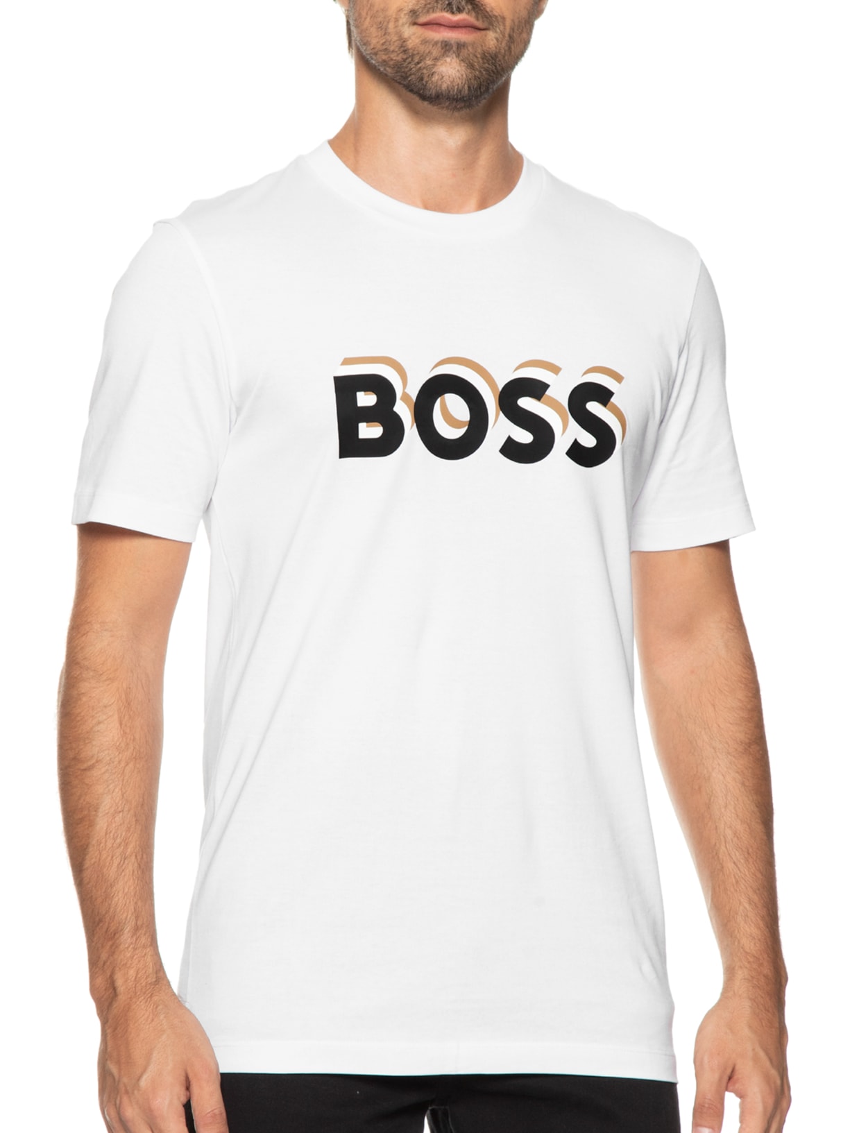 Camiseta Mascuina Manga Curta Estampada Tiburt Branco Boss