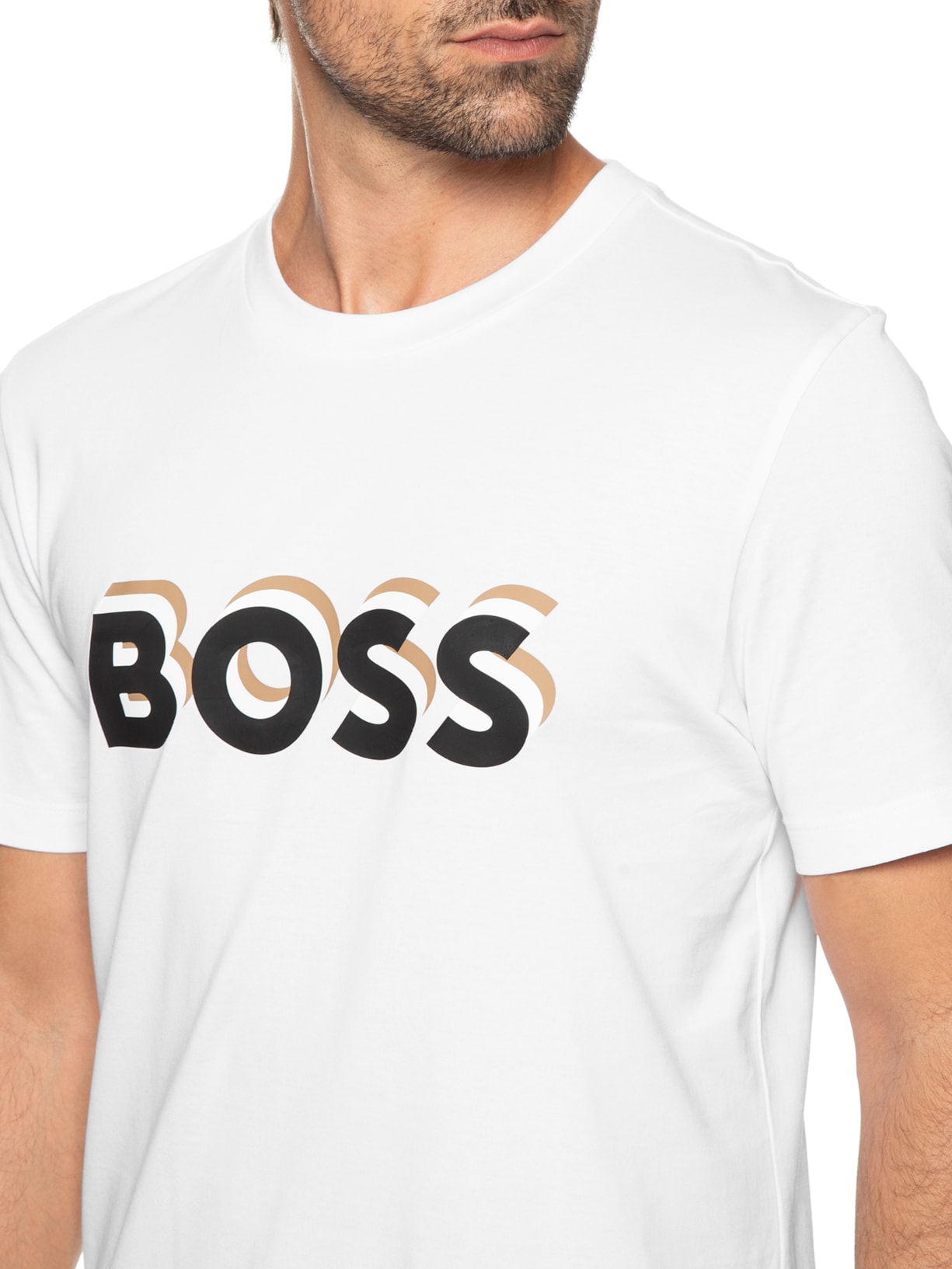 Camiseta Mascuina Manga Curta Estampada Tiburt Branco Boss