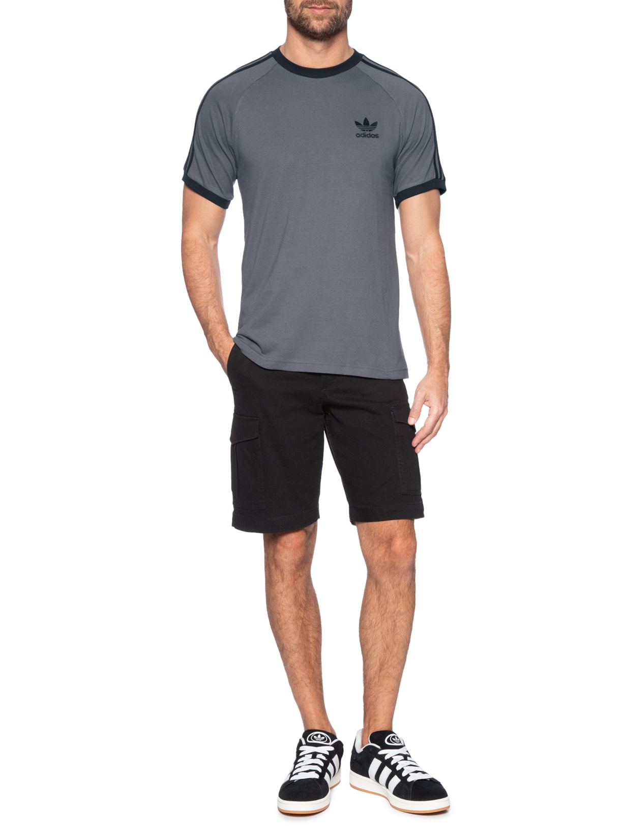 Camiseta Masculina 3-Stripes Cinza Adidas Originals
