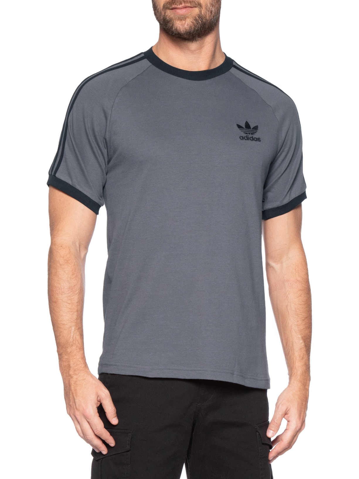 Camiseta Masculina 3-Stripes Cinza Adidas Originals