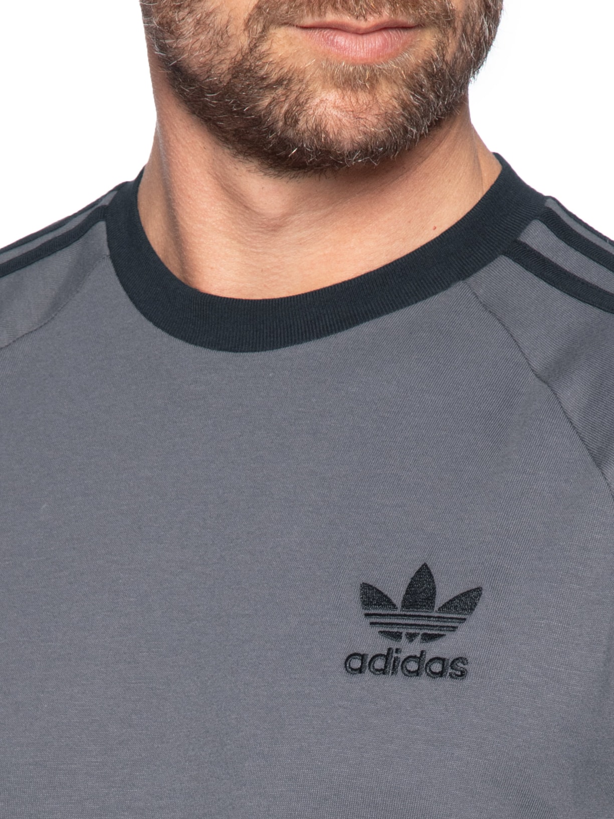 Camiseta Masculina 3-Stripes Cinza Adidas Originals