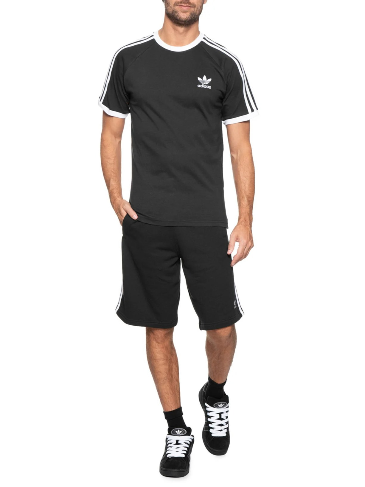 Camiseta Masculina 3 Stripes Preto Adidas Originals
