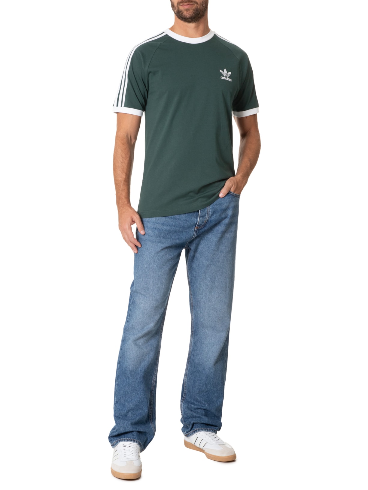 Camiseta Masculina 3 Stripes Verde Escuro Adidas Originals