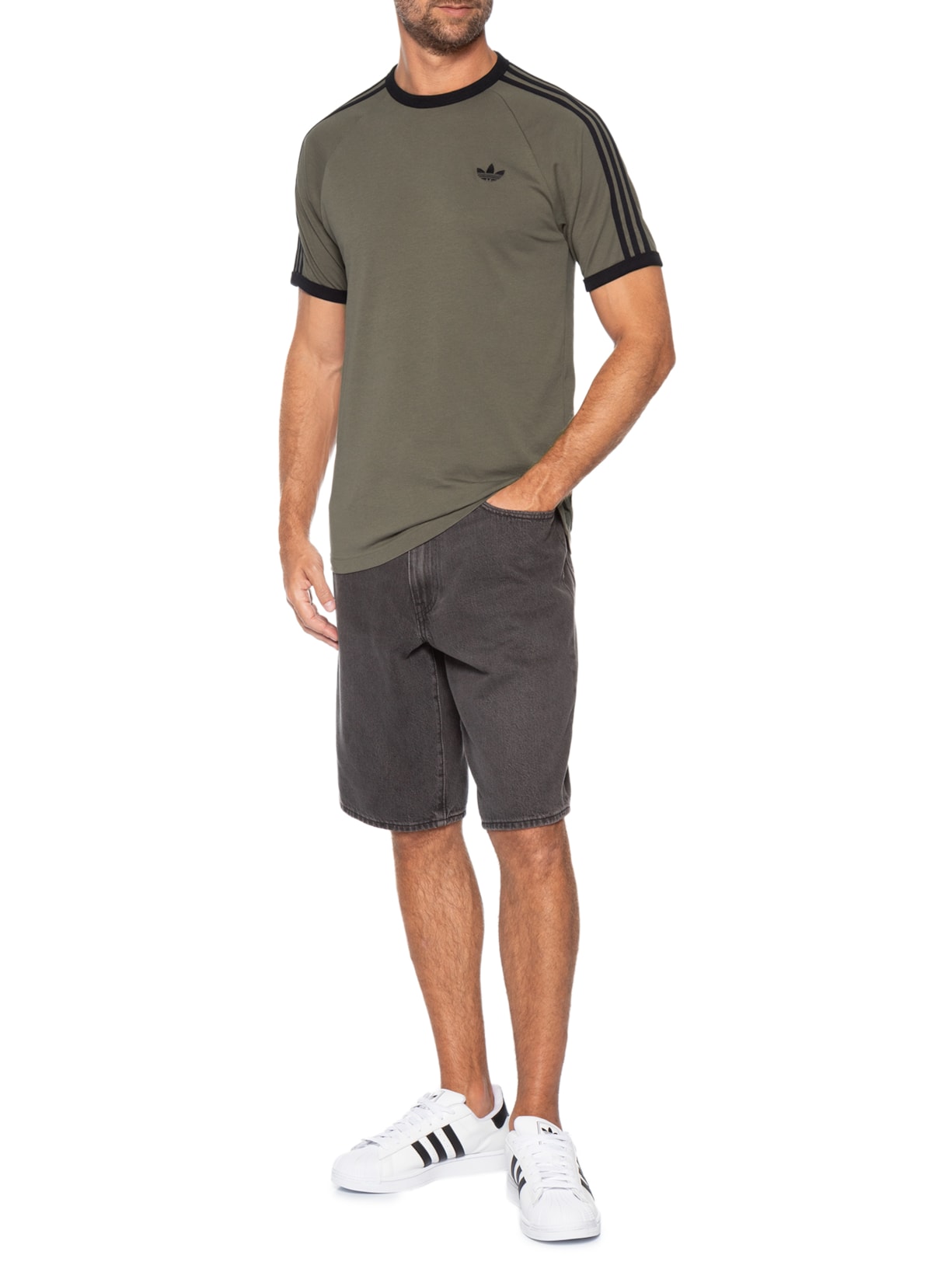 Camiseta Masculina 3s Strips Cinza Adidas Originals