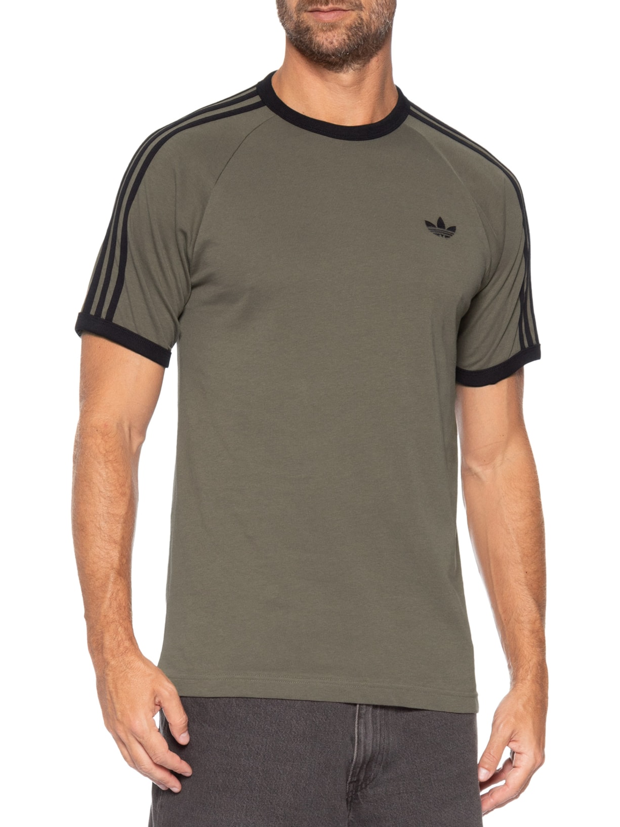 Camiseta Masculina 3s Strips Cinza Adidas Originals