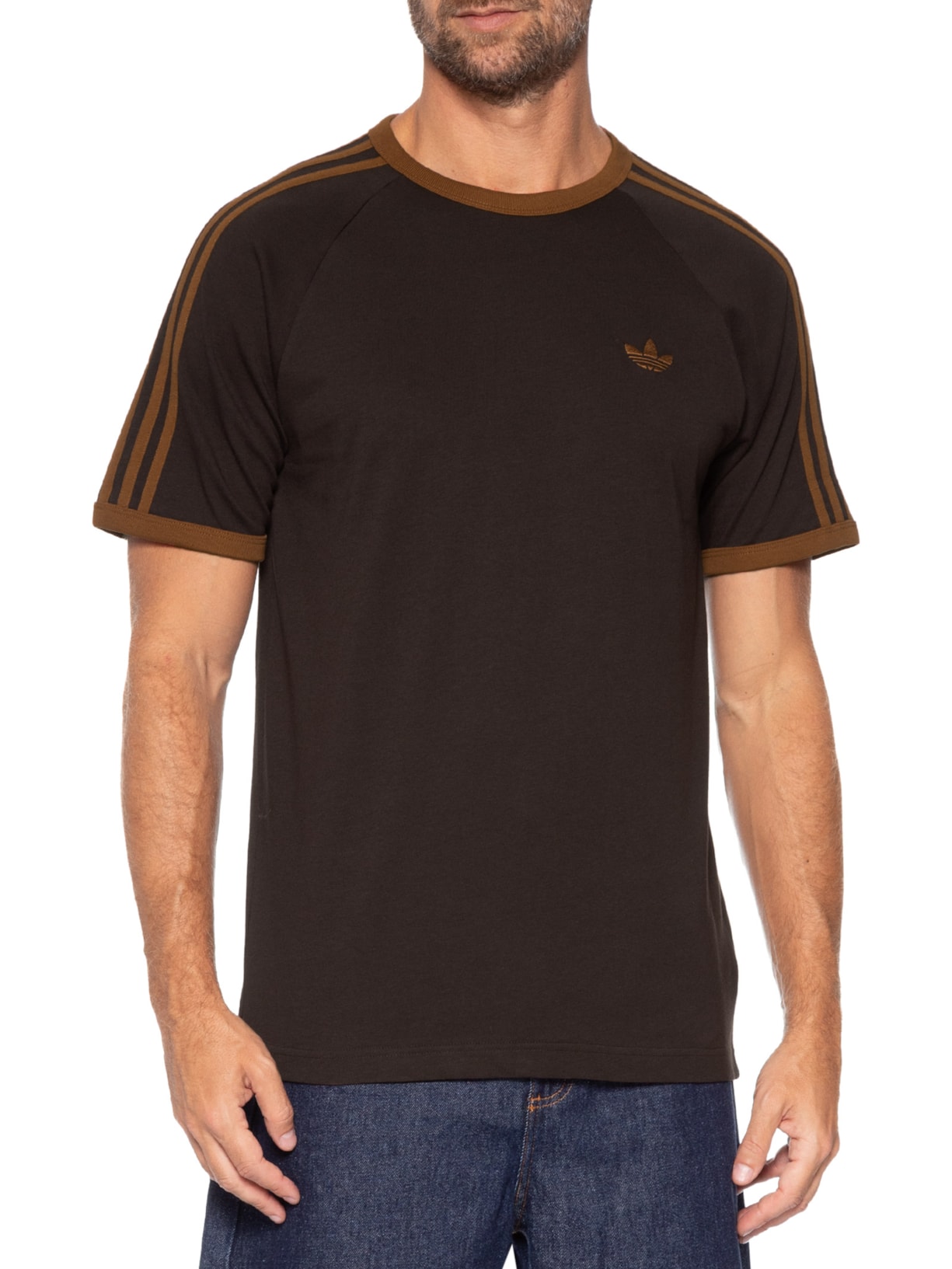 Camiseta Masculina 3s Strips Marrom Adidas Originals
