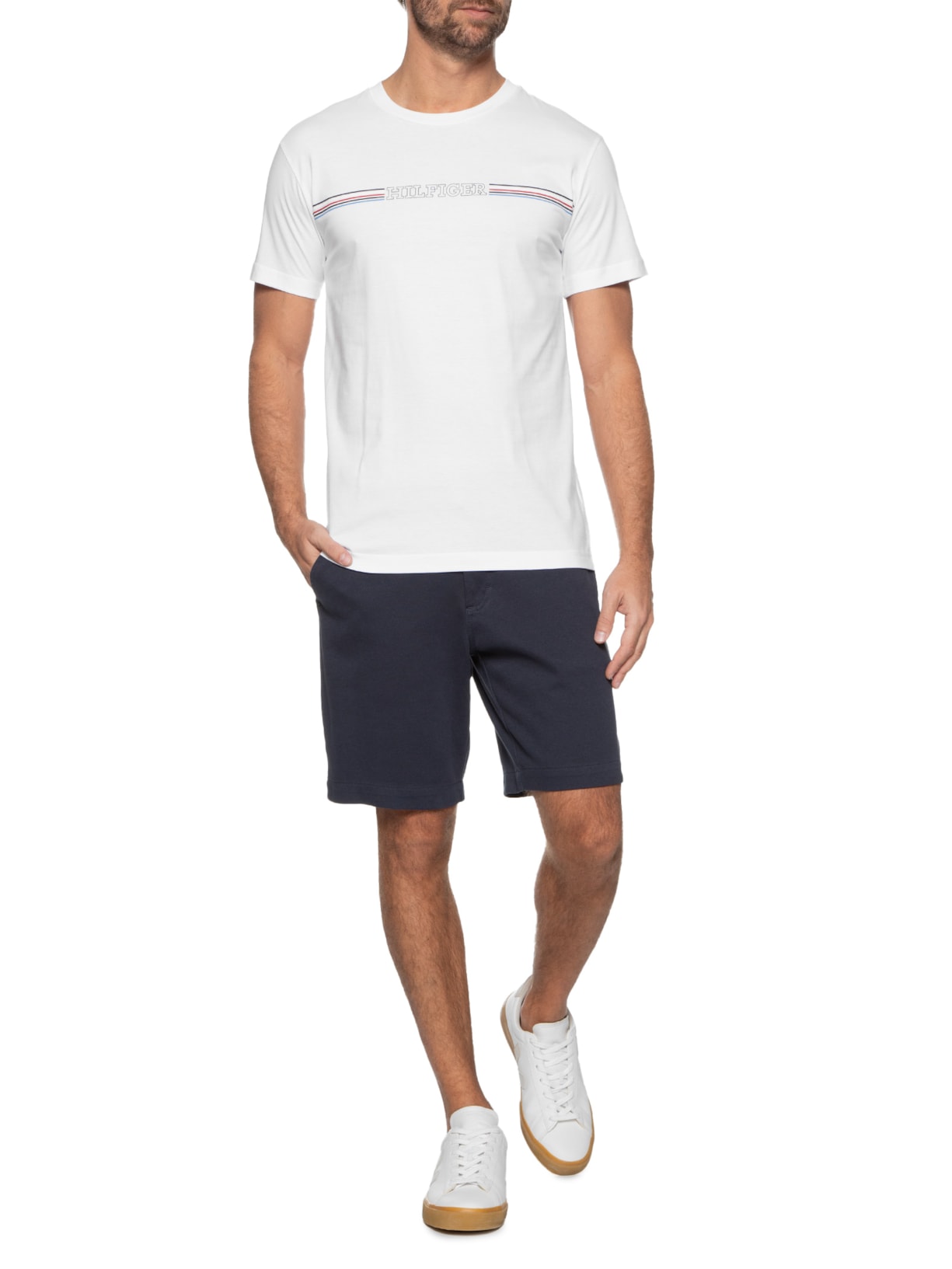 Camiseta Masculina Ab Stripe Chest Branco Tommy Hilfiger