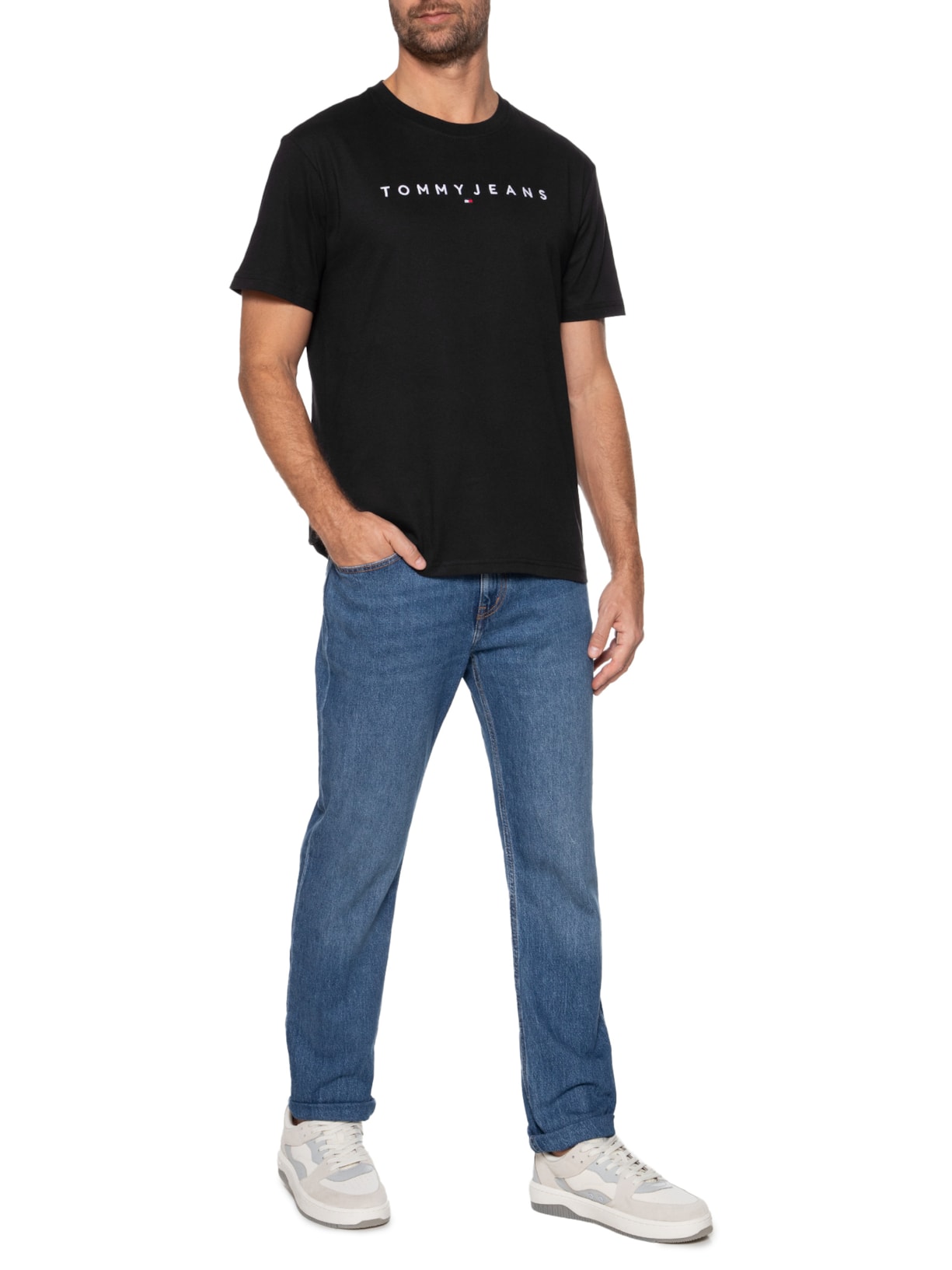 Camiseta Masculina AB TJM Regular Linear Logo Tee Ext Preto Tommy Jeans