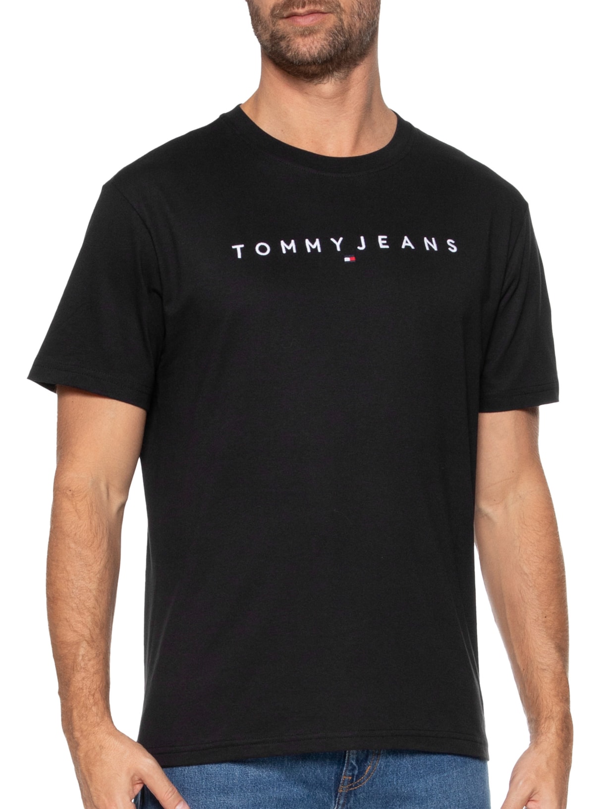 Camiseta Masculina AB TJM Regular Linear Logo Tee Ext Preto Tommy Jeans