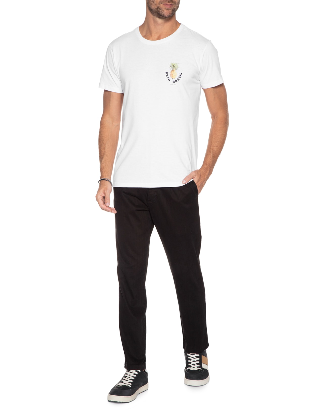 Camiseta Masculina Abacaxi Tropical Branco Foxton