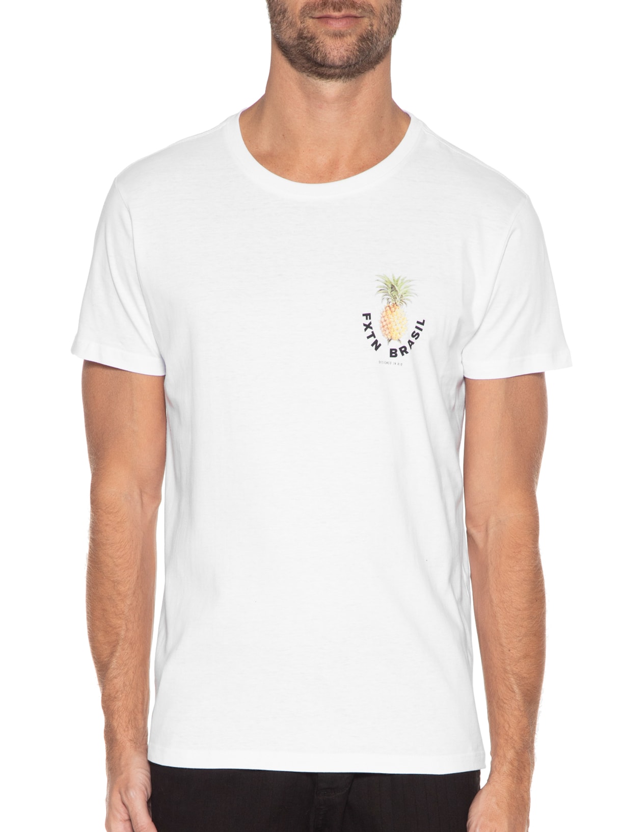 Camiseta Masculina Abacaxi Tropical Branco Foxton