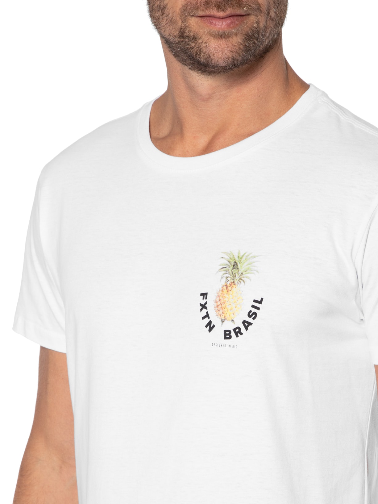 Camiseta Masculina Abacaxi Tropical Branco Foxton
