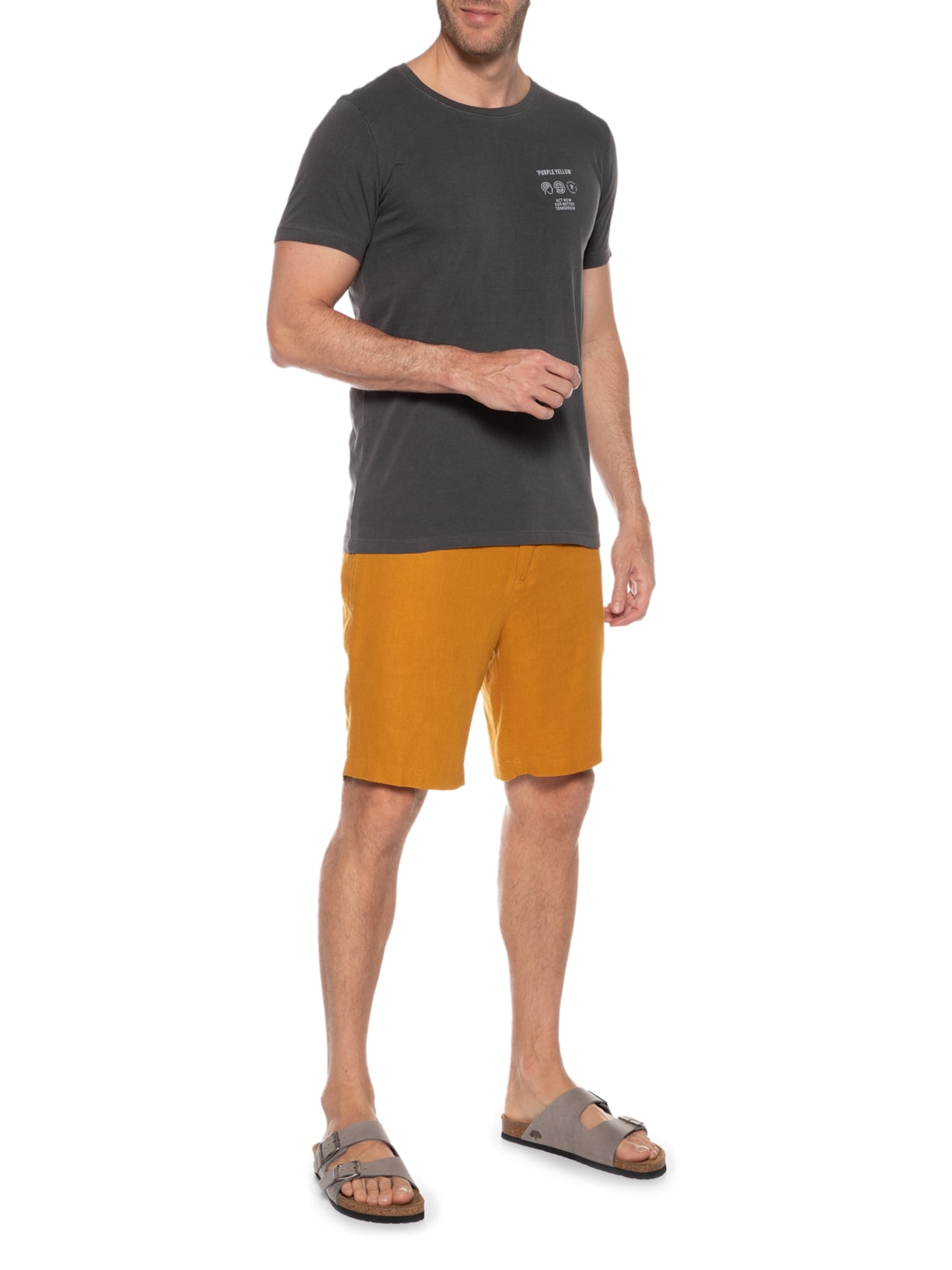 Camiseta Masculina Act Now Cinza Purple Yellow