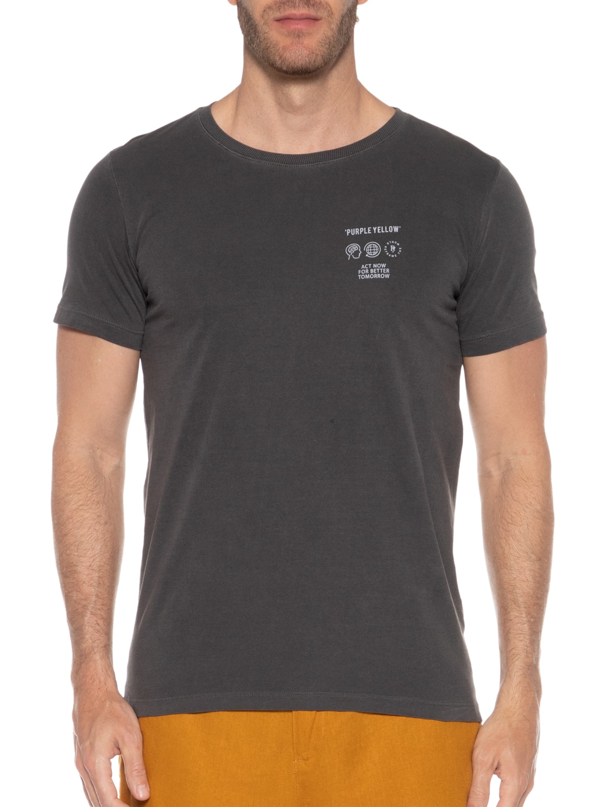 Camiseta Masculina Act Now Cinza Purple Yellow