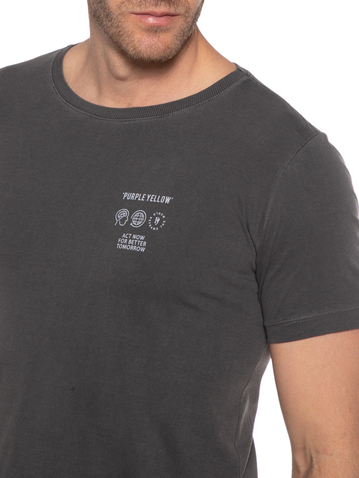 Camiseta Masculina Act Now Cinza Purple Yellow