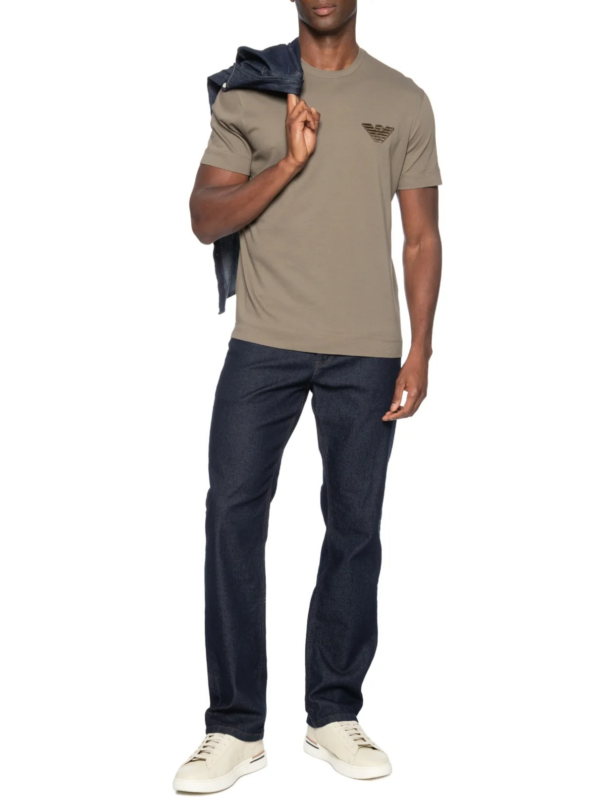 Camiseta Masculina Aguia EA Bordado Bege Emporio Armani