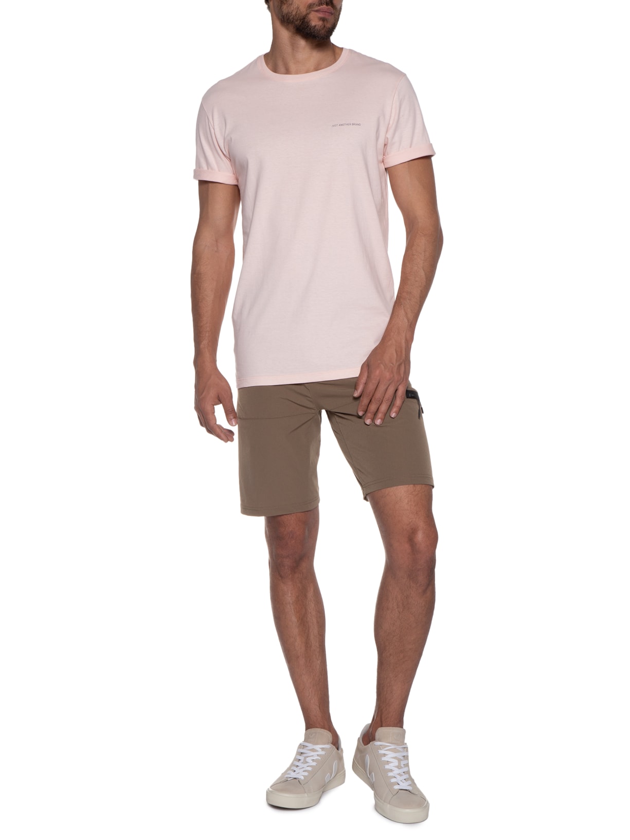 Camiseta Masculina Algodão Básica Logo Rosa Jab